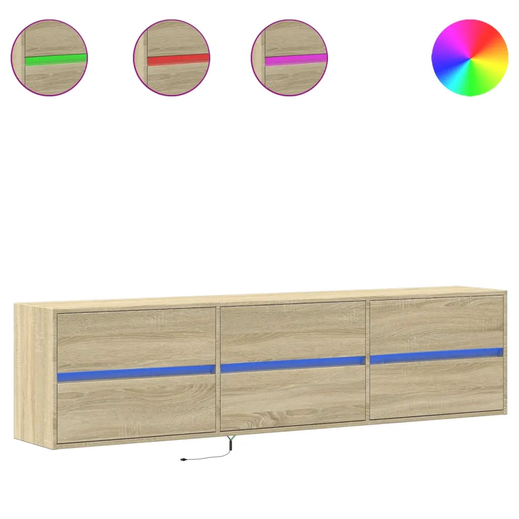 Mobile TV a Parete con LED Rovere Sonoma 180x31x45 cm 3307935