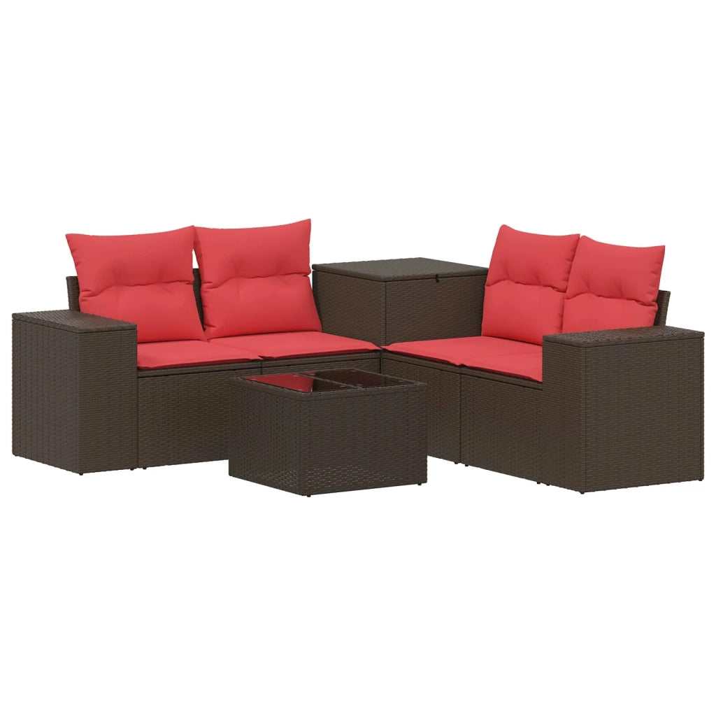 Set di divani 6 pz Marrone e Rosso Rattan sintetico e Acciaio 3447563