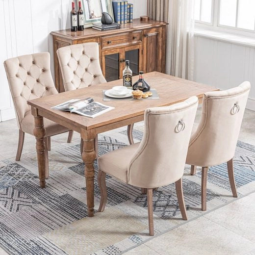 SEDIA da pranzo in velluto beige 97x51x47 cm, schienale alto, Set da 4 pezzi