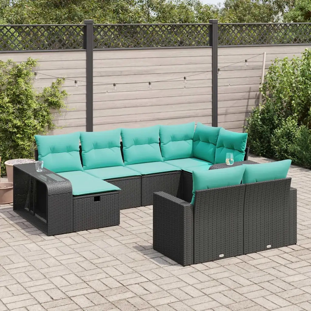 Set Divani da Giardino 10pz con Cuscini in Polyrattan Nero 3326061