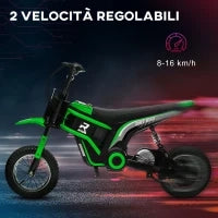 Moto Elettrica per Bambini con Acceleratore Manuale, 2 Velocità 8-16km/h, Età 8-12 Anni, Verde