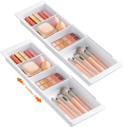 Organizzatore per cassetto 2 in 1, ripartitore di cassetto regolabile, 35,2-55,5 cm di lunghezza e 4,7 cm di altezza, organizzatore per bagno in plastica appeso per cosmetici, trucco, cucina, ufficio, bianco