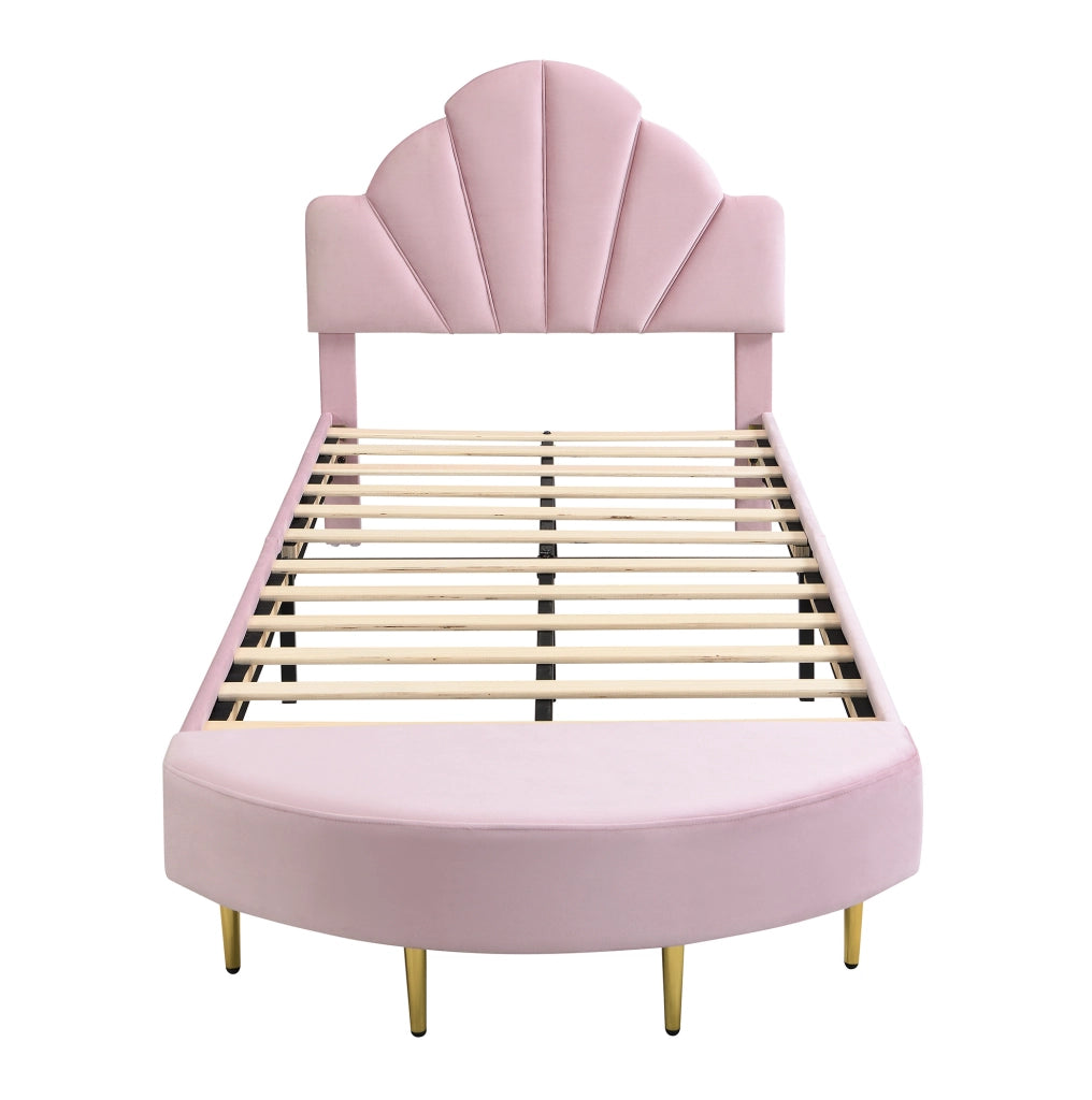 Letto imbottito 90x200 cm con testiera in velluto; panca coordinata e bordi anticolpo rosa