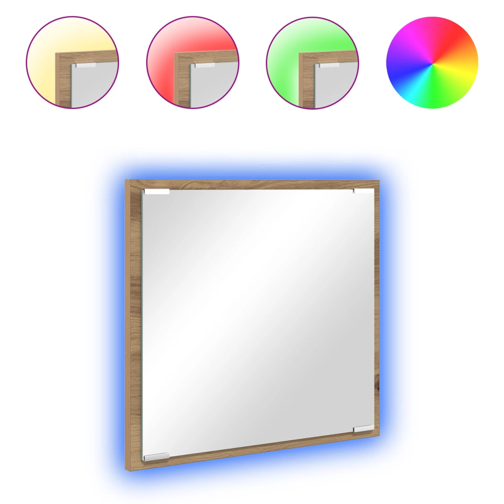 Specchio da bagno LED Rovere artigianale 40x8.5x37 cm Legno ingegnerizzato