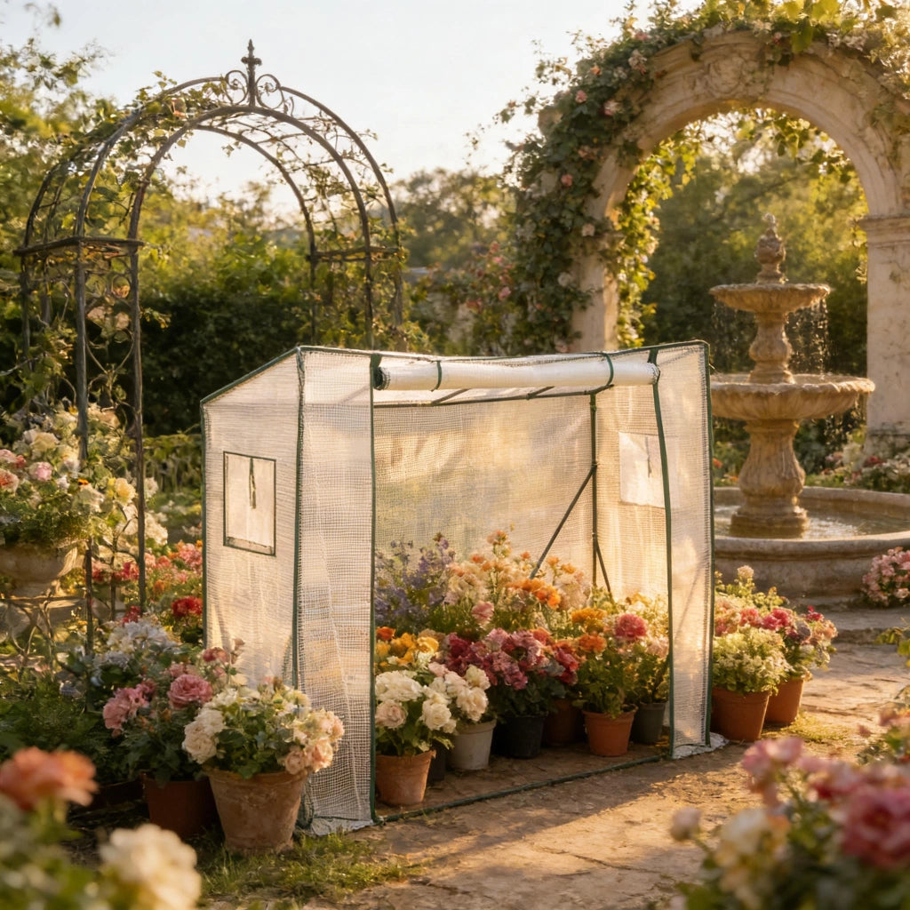 Serra a tunnel con copertura in PE traslucido e struttura in acciaio bianca per balcone e giardino 200 × 77 × 169 cm