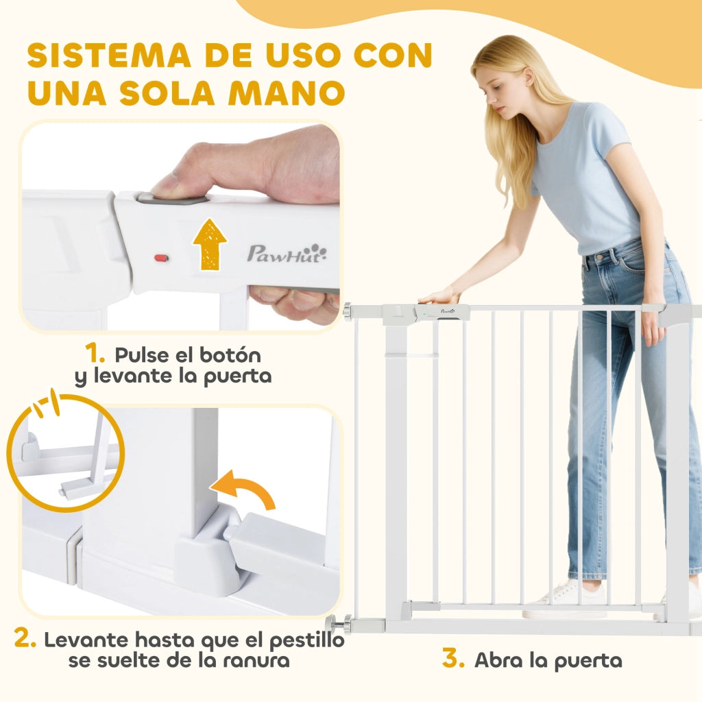 Barriera per Cani Estensibile per Porte e Scale ¨C Zephmum ¨C 76-97 cm Chiusura Automatica Metallo Bianco