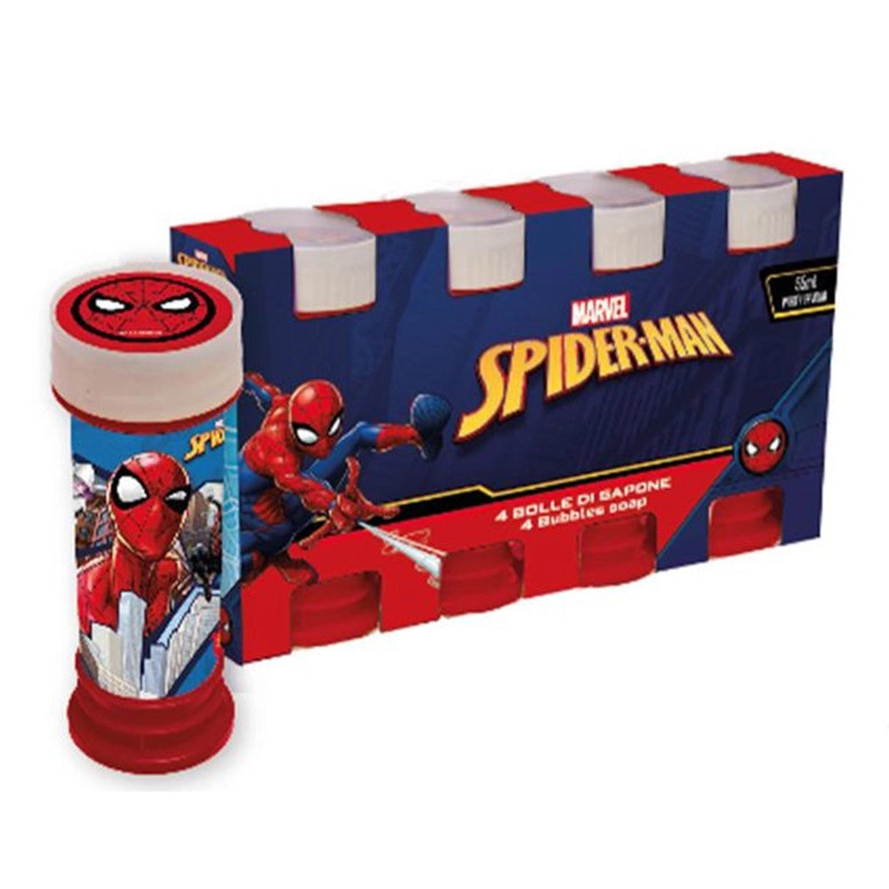 Trade Shop - Bolle Di Sapone 60ml A Tema Spiderman Set Da 4 Pz Bomboniera Festa Gioco Bambini 253244 -