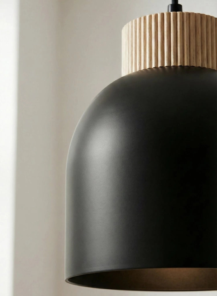 Lampada sospensione VIGO nera legno scandinava 1xE27 Emibig