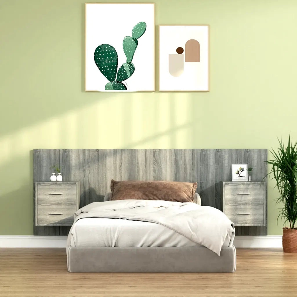 Testiera | Testata Letto con Comodini in Legno Multistrato Grigio Sonoma