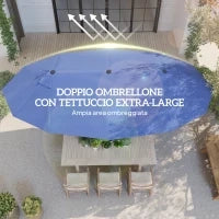 Ombrellone da Giardino Doppio con Apertura a Manovella, Acciaio e Poliestere, 460x270x240 cm, Blu