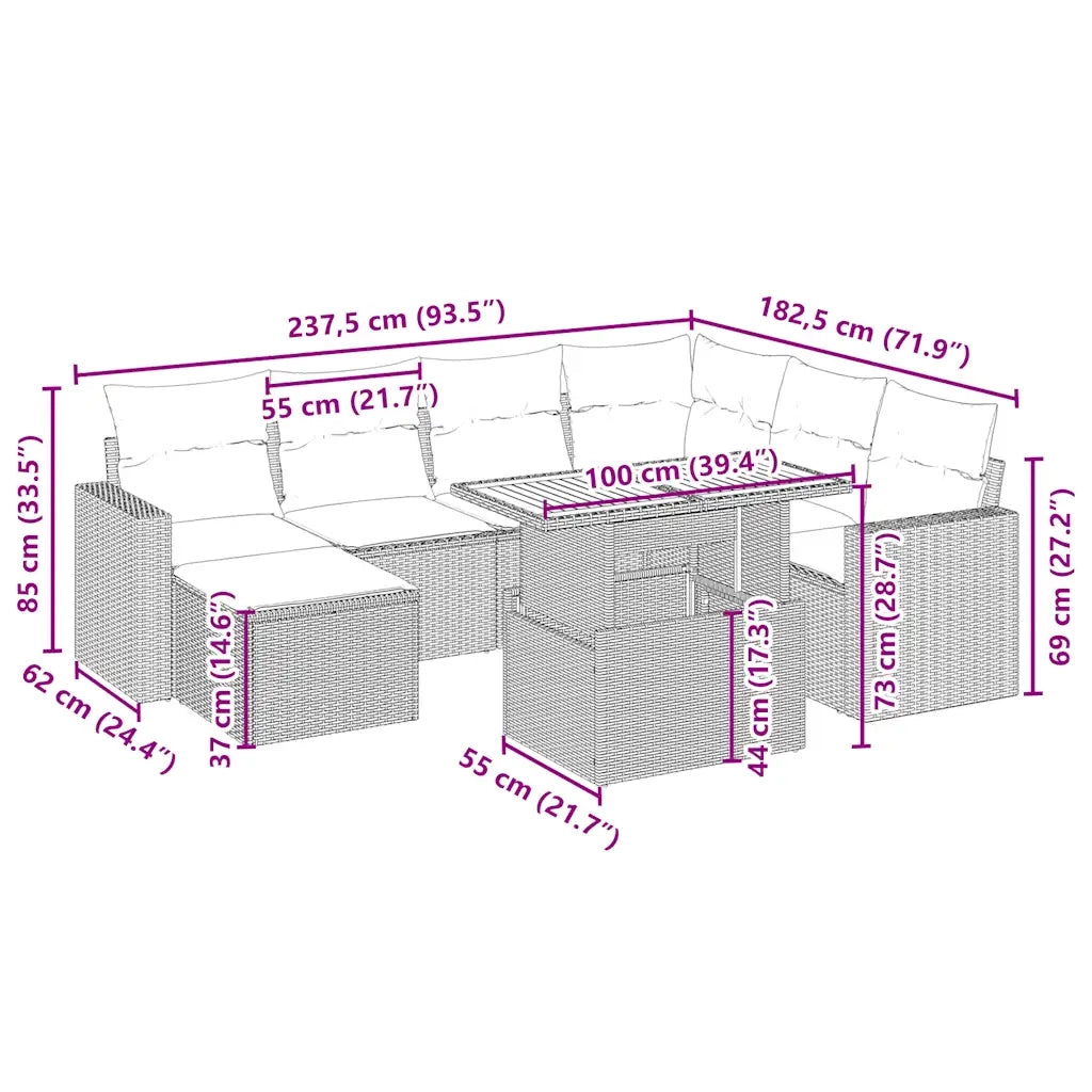 Set Divano da Giardino 8 pz con Cuscini Beige in Polyrattan 3275606