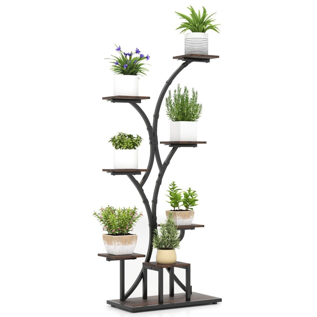 Supporto decorativo per fiori per salotto per molteplici piante balcone, Porta vasi grande da interno con luci di crescita Marrone 1 Pezzo