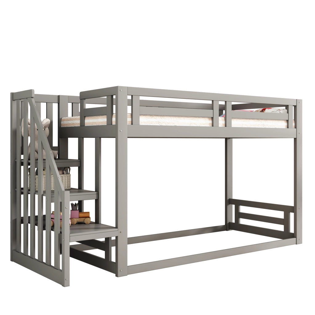 LETTO A CASTELLO per bambini 90 x 200 cm con scala di sicurezza, grigio