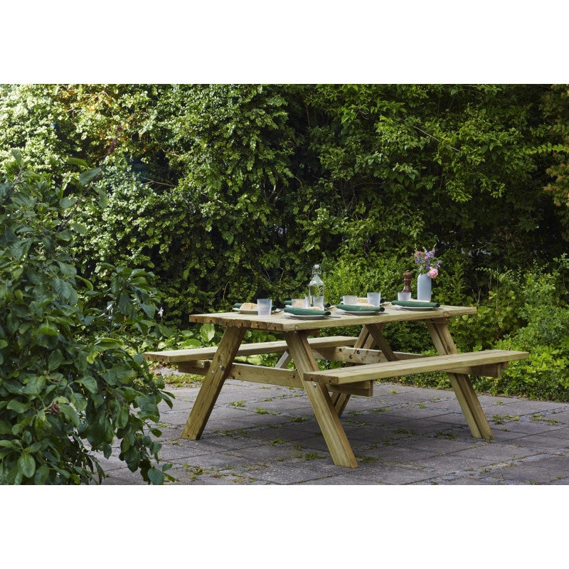 Tavolo da picnic in legno per giardino 177x153 cm - Pino trattato - Sedute integrate preassemblate - Modello Pic Nic Panorama