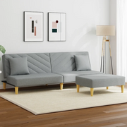 Divano Letto 2Posti Cuscini e Poggiapiedi-Sofa Letto 2 Posti-Daybed Grigio Chiaro Tessuto 723341