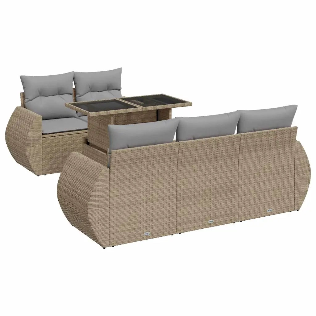 Set Divano da Giardino 6 pz con Cuscini Beige in Polyrattan