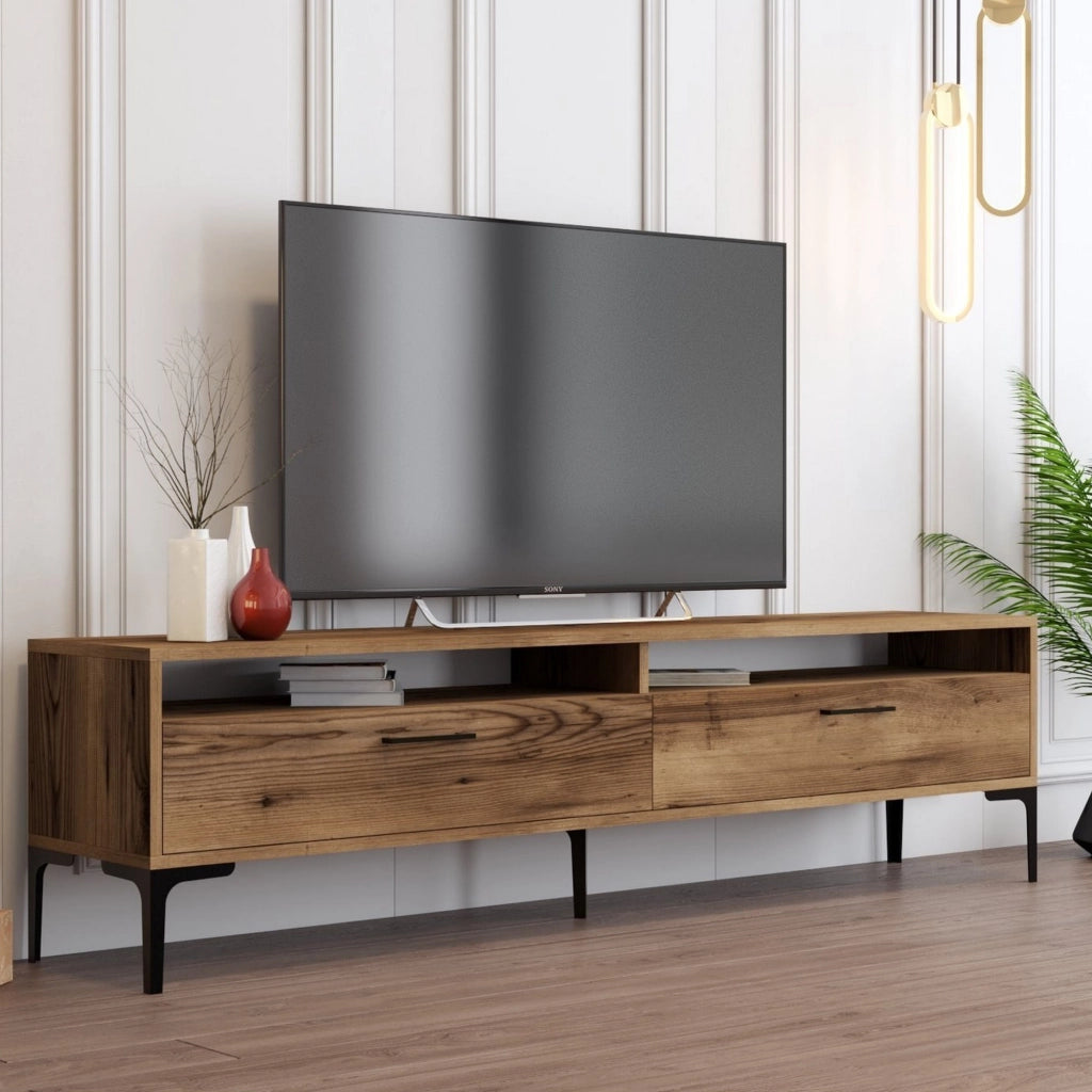 Cantoira, Mobile Porta tv 2 Ripiani, 180x47x35h cm Marrone Rovere