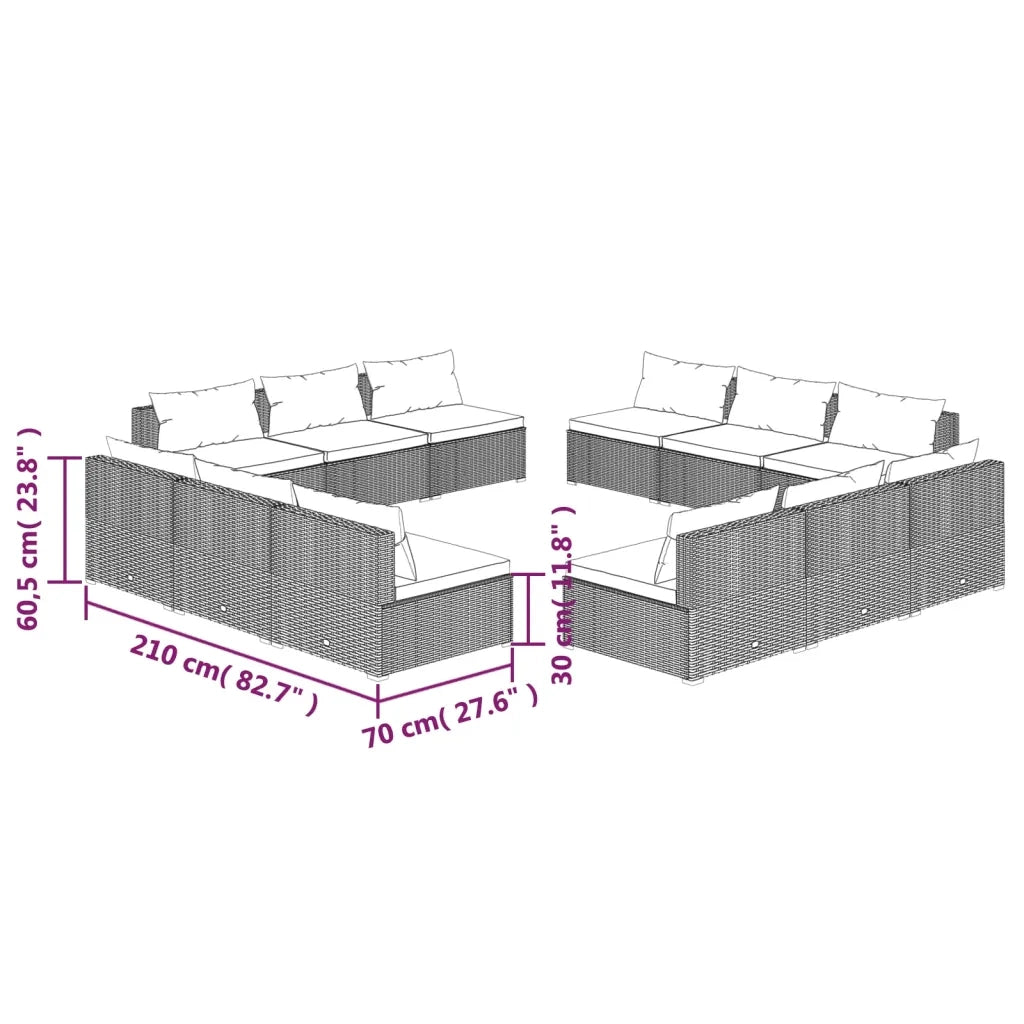 Set Divani da Giardino 12 pz con Cuscini in Polyrattan Marrone cod mxl 34781