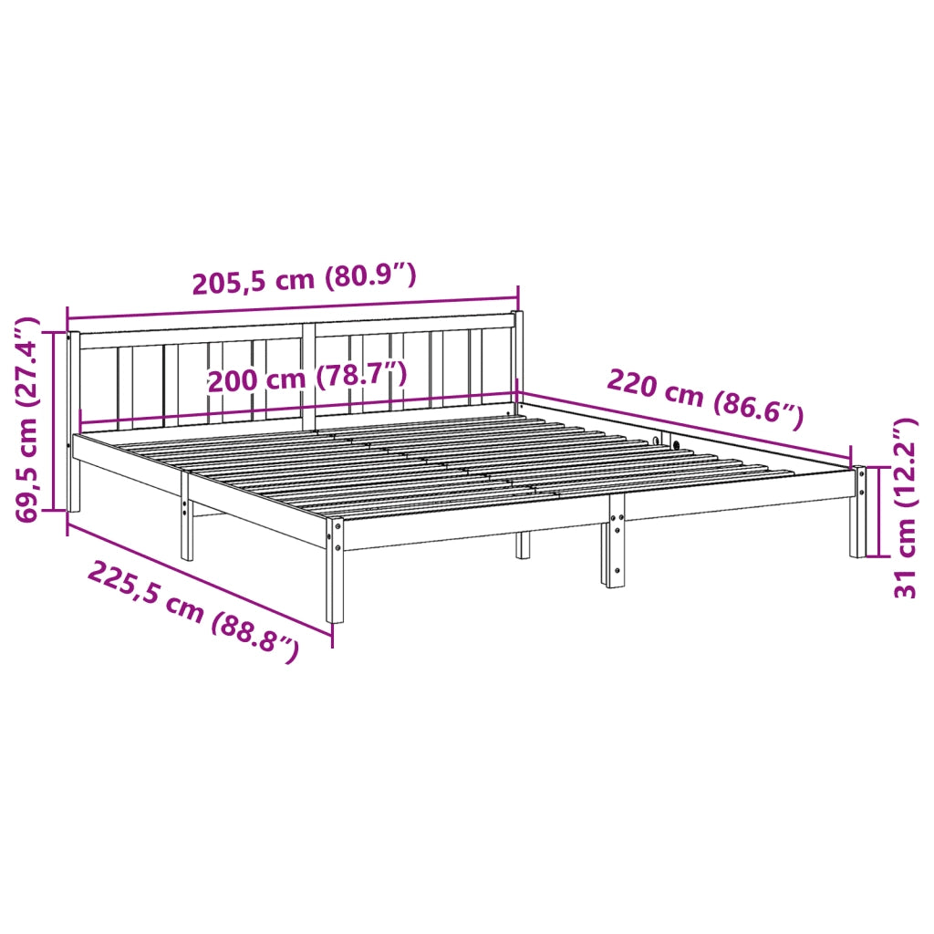 Letto Extra Lungo senza Materasso Bianco 200x220 cm in Pino