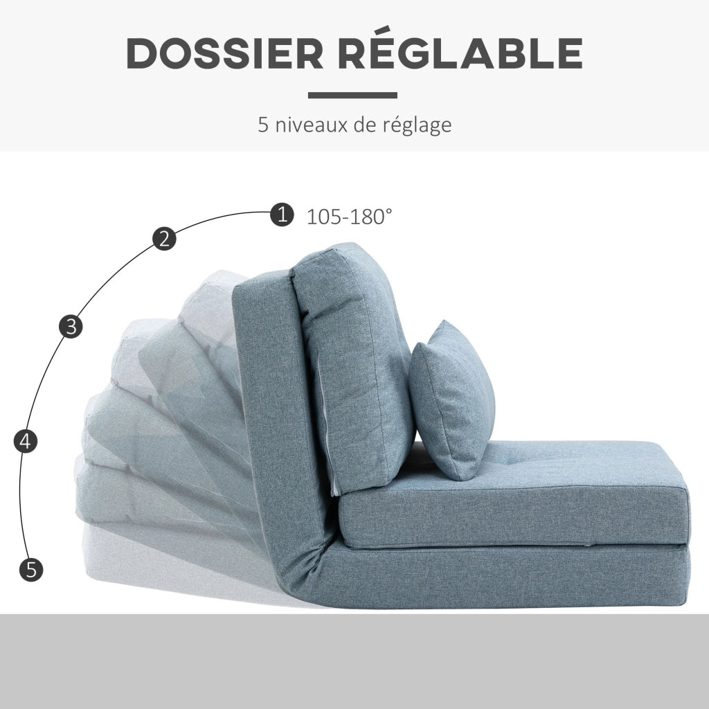 Poltrona letto imbottita con cuscino e schienale regolabile ¨C zephmum ¨C blu