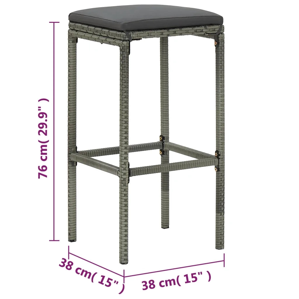Set da Bar da Giardino 5 pz | Set Salotto da Giardino con Cuscini in Polyrattan Grigio
