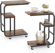 Set di 2 tavolini a forma di C, per PC portatile con ruote, tavolino da caffè a 3 livelli, design industriale