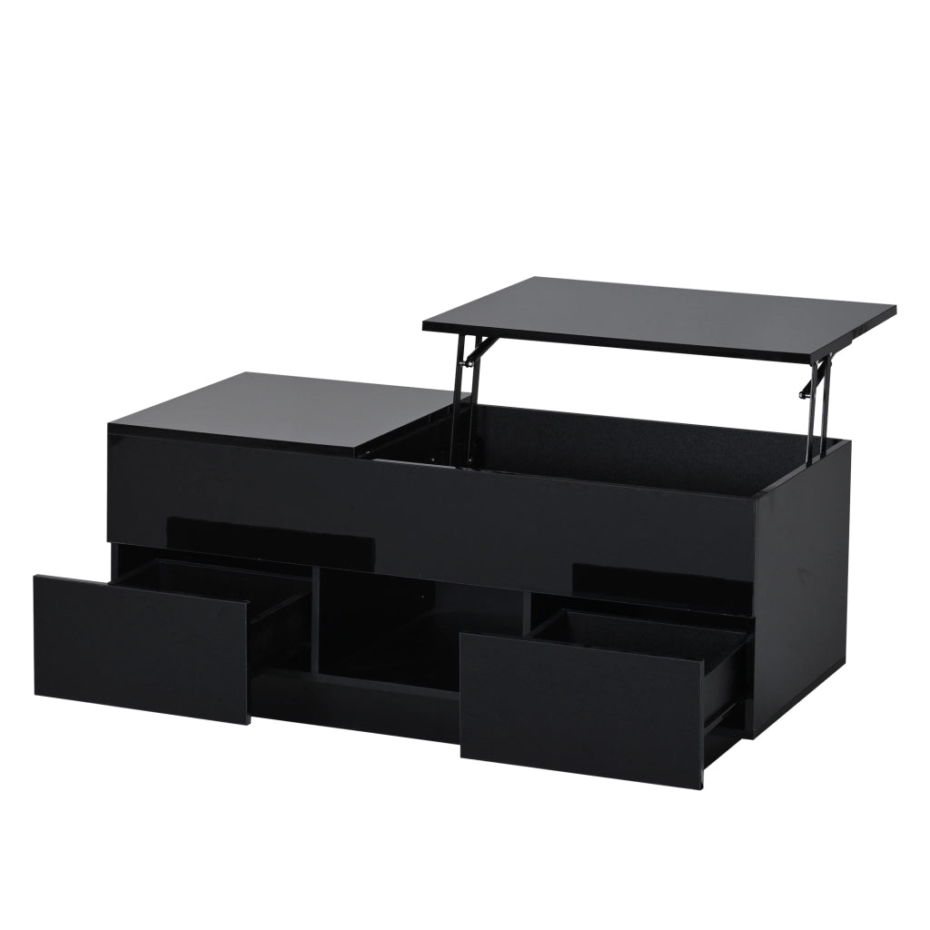 Tavolino da Salotto Sollevabile 100x45x43 cm Nero Lucido con LED e 2 Cassetti