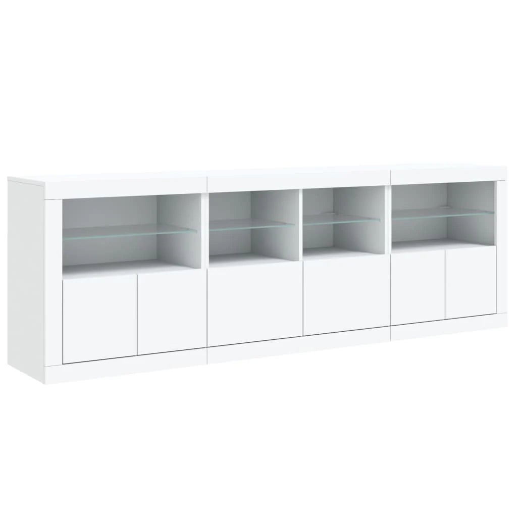 Buffet credenza cassettiera armadio mobile contenitore organizer per cucina soggiorno salotto con luci LED 202 x 37 x 67 cm bianco 02_0029843