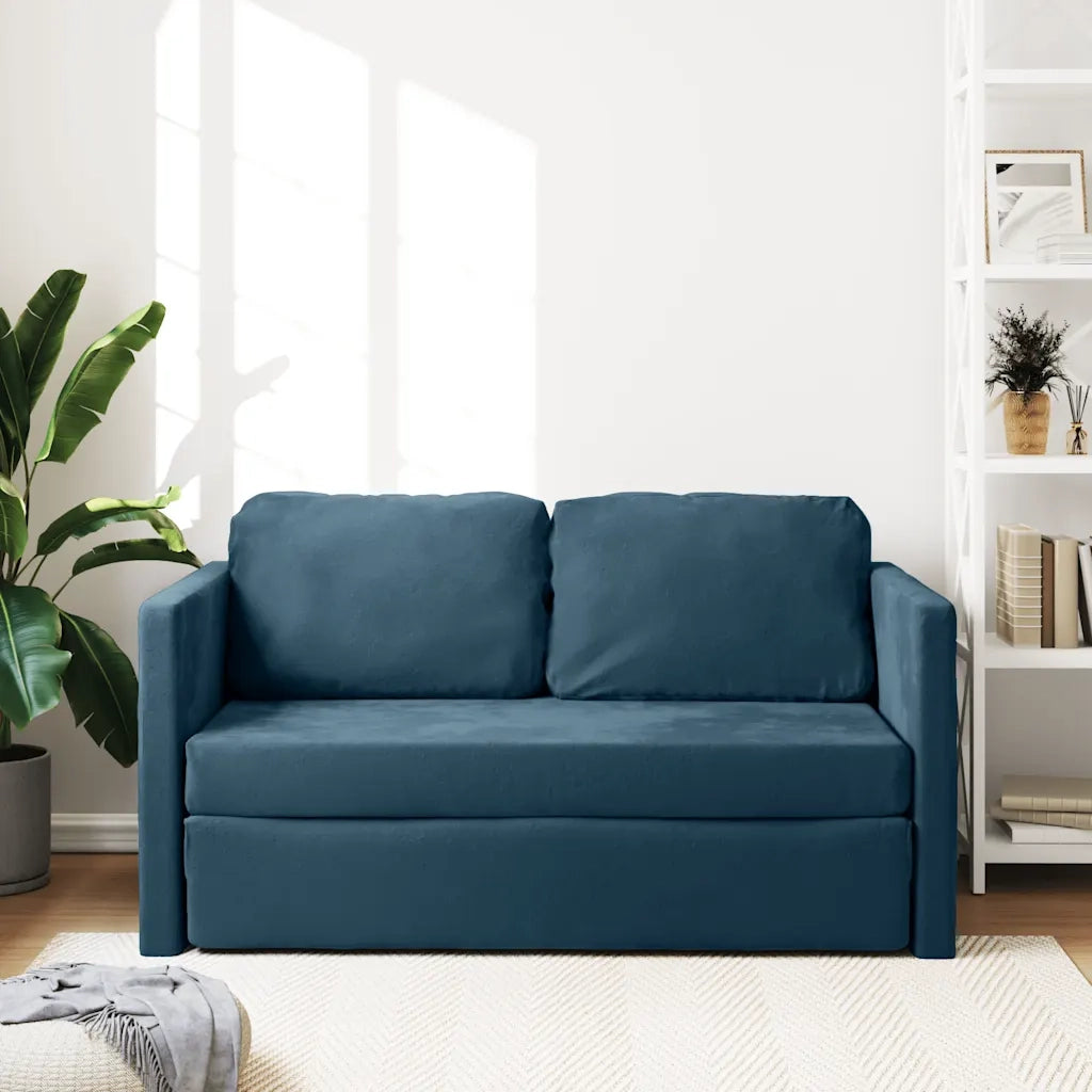 Divano letto | Sof¨¤ letto | Letto singolo da Terra 2 in 1 Blu 122x204x55 cm Velluto
