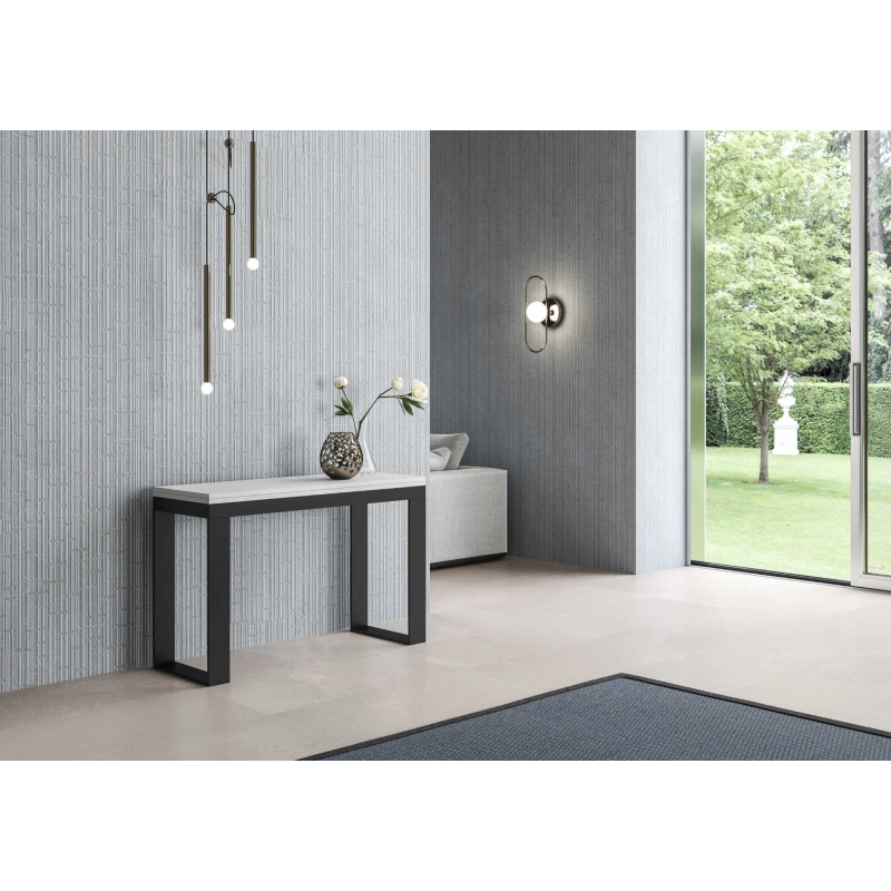 Tavolo apribile 120x45/90 cm Tecno Double telaio Antracite - Bianco Frassino