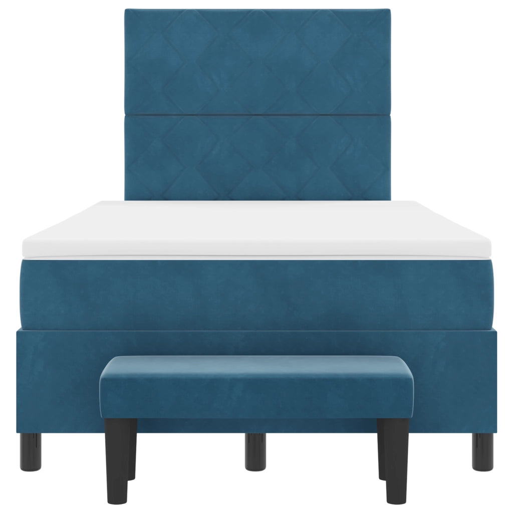 Letto Box Spring con Materasso e Panca in Velluto Blu Scuro 120x190 cm