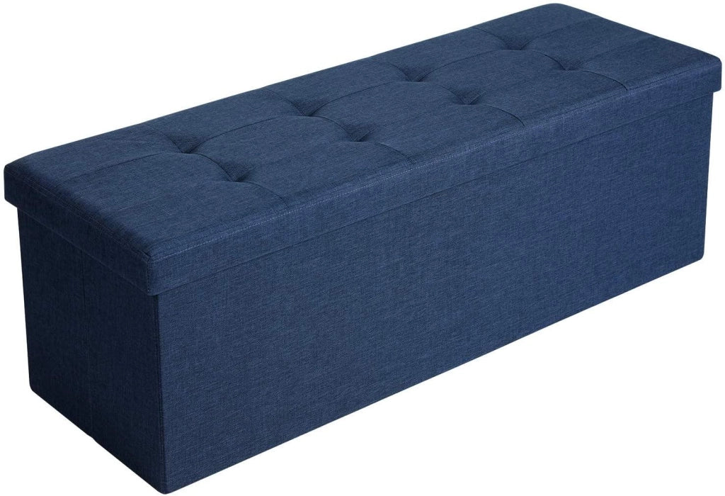 Panca contenitore con coperchio pouf pieghevole grande ingresso camera da letto salvaspazio volume 120 l portata max 300kg rivestimento blu scuro 12_0000219