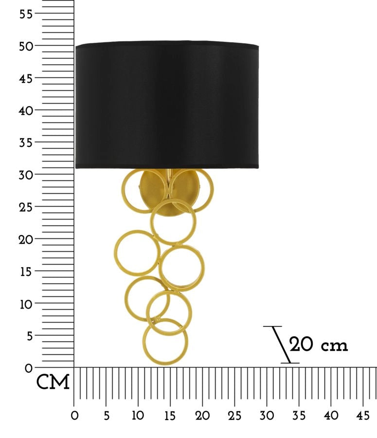 Lampada da Muro Rich 30x20x50 cm in Ferro e Tessuto Oro e Nero