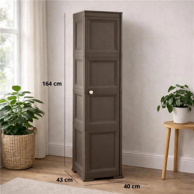 ARMADIO A COLONNA WENGÉ SCURO 40X43X164 CM CON 4 RIPIANI E 1 ANTA LISCIA – MOBILE VERTICALE ORGANIZZAZIONE CASA SALVASPAZIO