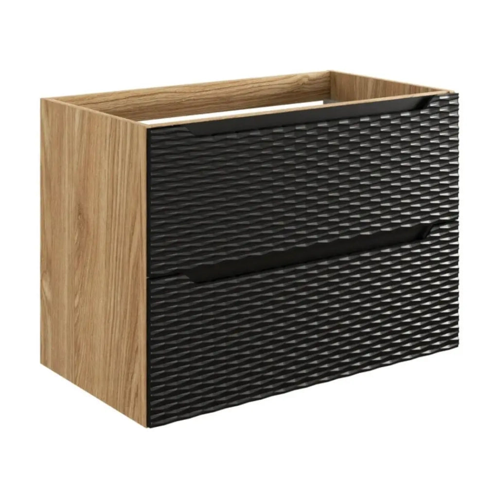 Mobile sottolavabo YOKA – 2 cassetti – Rovere chiaro e nero – L80 × P46 × H57 cm – Da appendere