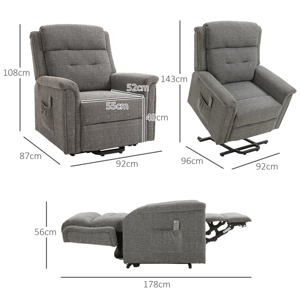 Poltrona Relax Elettrica con Alzapersona e Poggiapiedi ¨C Zephmum ¨C Grigio Scuro in Tessuto