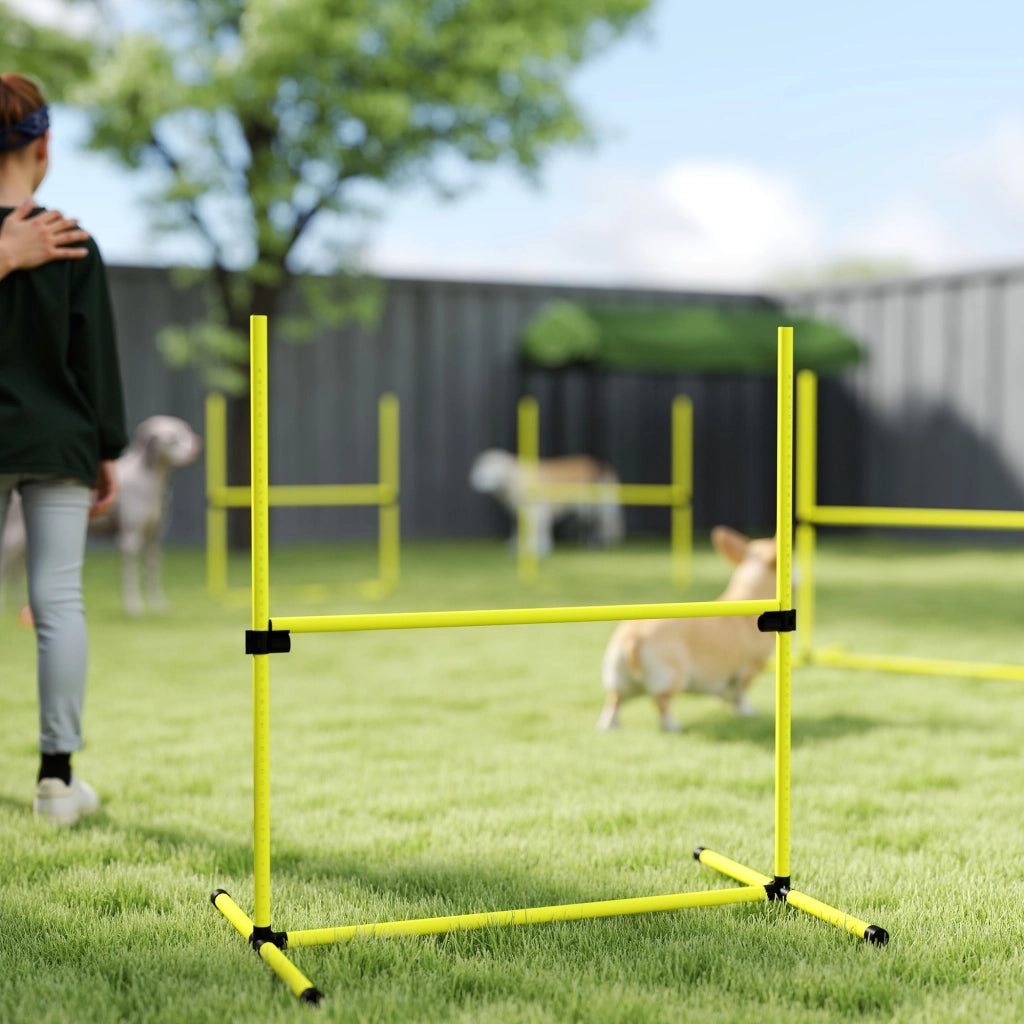 Set 4 Ostacoli Agility Dog per Addestramento Cani ad Altezza Regolabile con Borsa da Trasporto Giallo