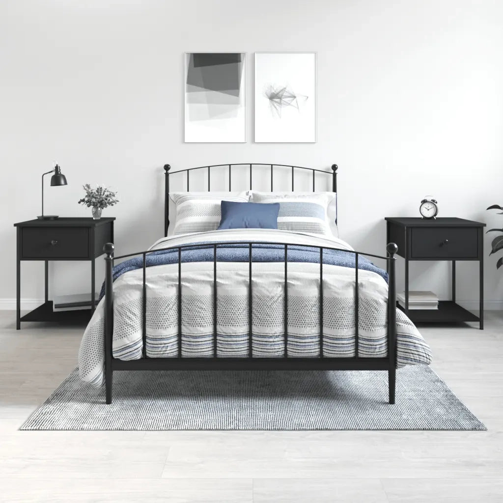 Set di 2 Comodini | Armadio da Notte | Mobiletto da notte Neri 44x45x58 cm in Legno Multistrato