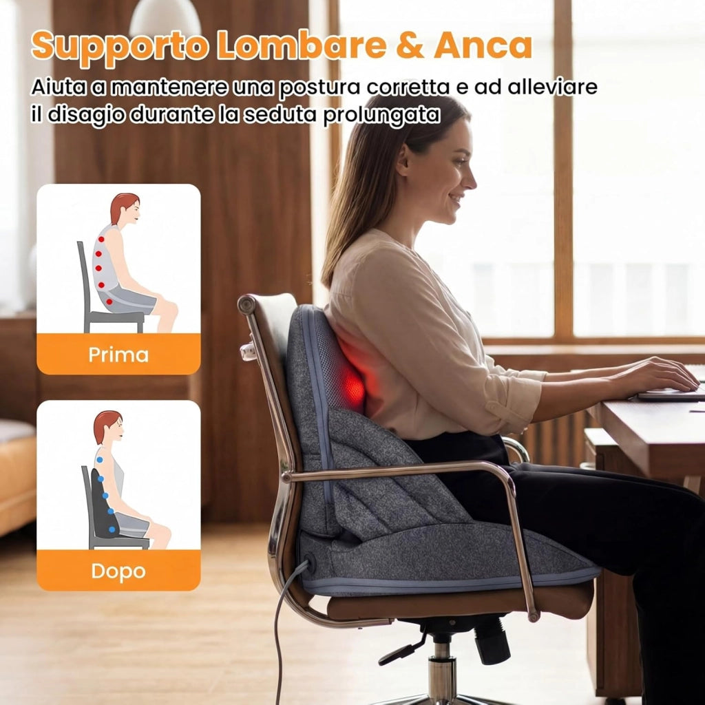 Massaggiatore con Riscaldamento, Cuscino Sedile Pieghevole con Massaggio Shiatsu per Lombare e Fianchi con Impastamento, Compressione ad Aria a 3 Livelli e Vibrazione