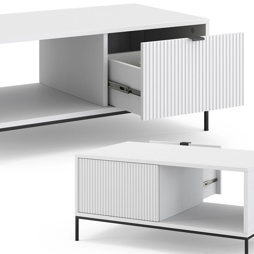 Vicco Tavolino da caffè Bianco 90 x 50 cm con un cassetto