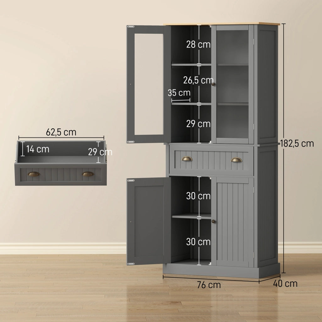 Mobile Dispensa a 5 Livelli con Cassetto Centrale 76x40x182,5 cm in MDF e Truciolato Grigio