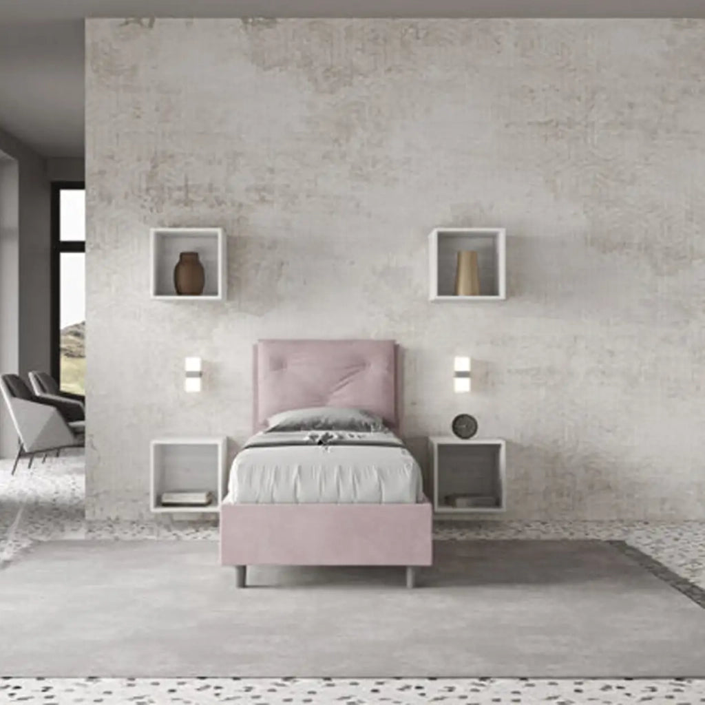 Letto singolo con rete imbottito 80x210 microfibra glicine Appia