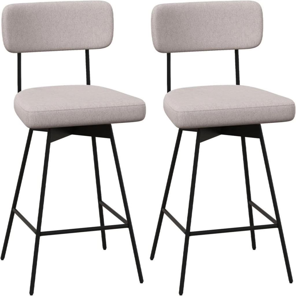 Set 2 sgabelli da bar girevoli 360¡ã con schienale, Poggiapiedi e struttura metallo Beige-Sgabelli da bar
