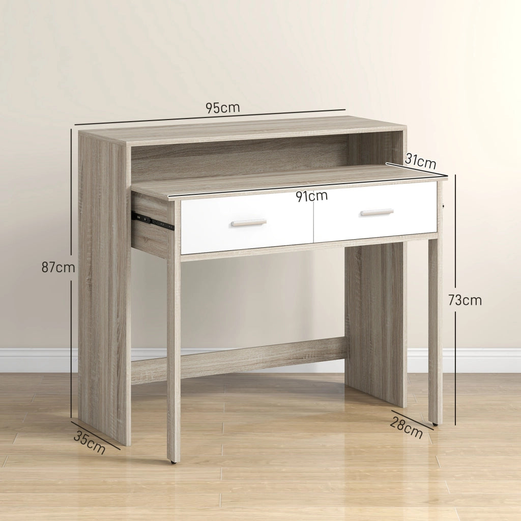 Tavolo console con piano scorrevole e 2 cassetti ¨C Zephmum ¨C 95x35x87 cm, effetto quercia