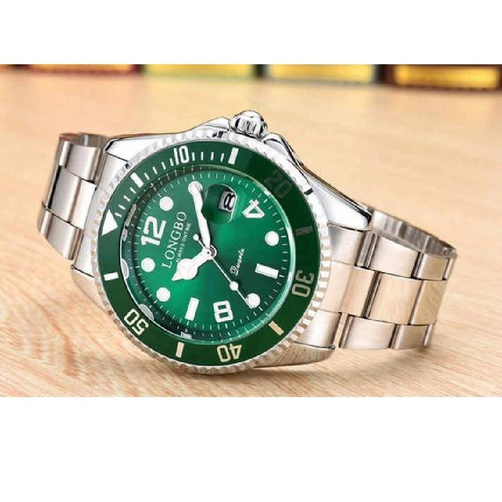 Trade Shop - Orologio Polso Longbo 80430g Uomo Quarzo Data Impermeabile Elegante Silver Verde -