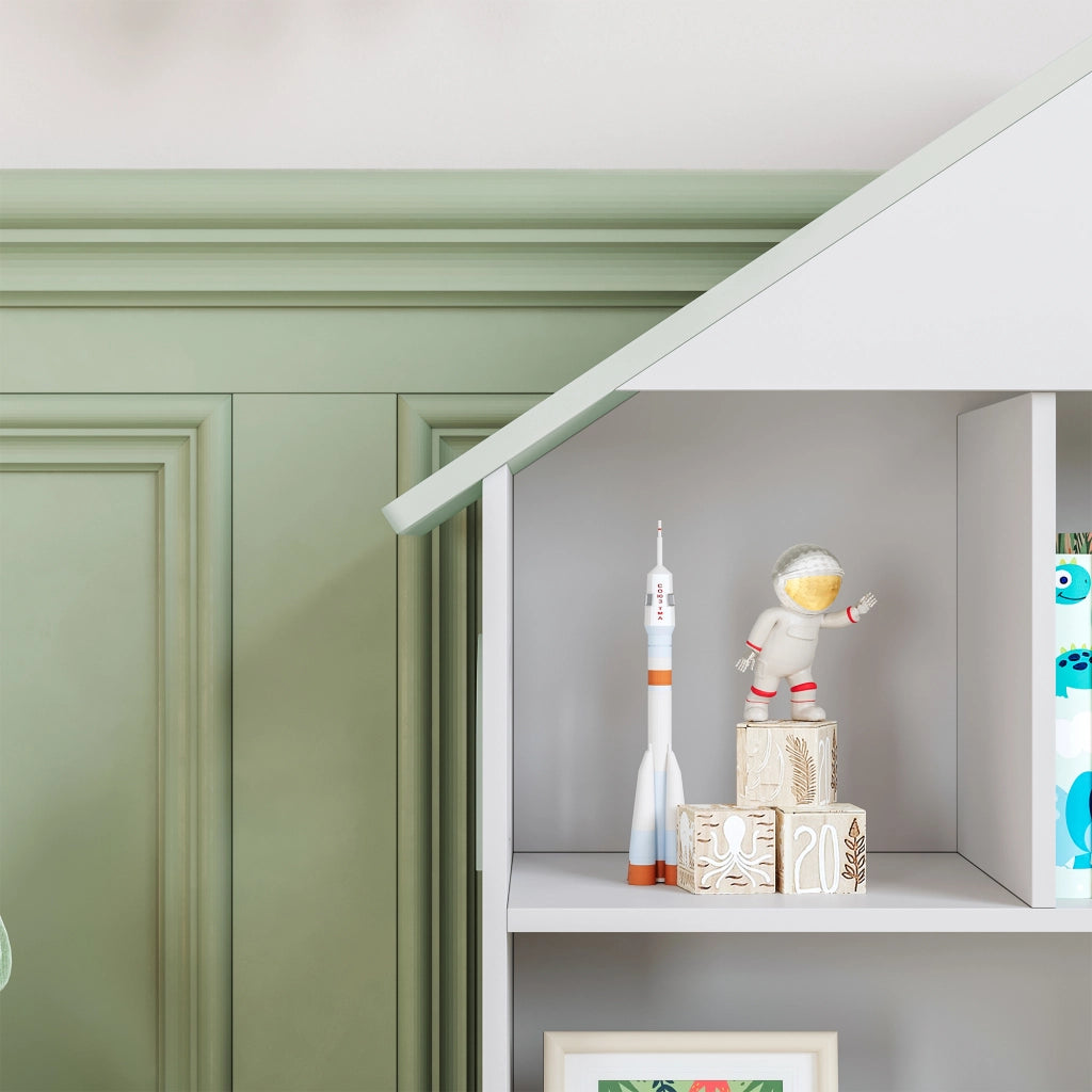 Libreria Vipsali per Cameretta a Forma di Casa 107 x 83 x 30 cm - Bianco / Menta Verde [en.casa]