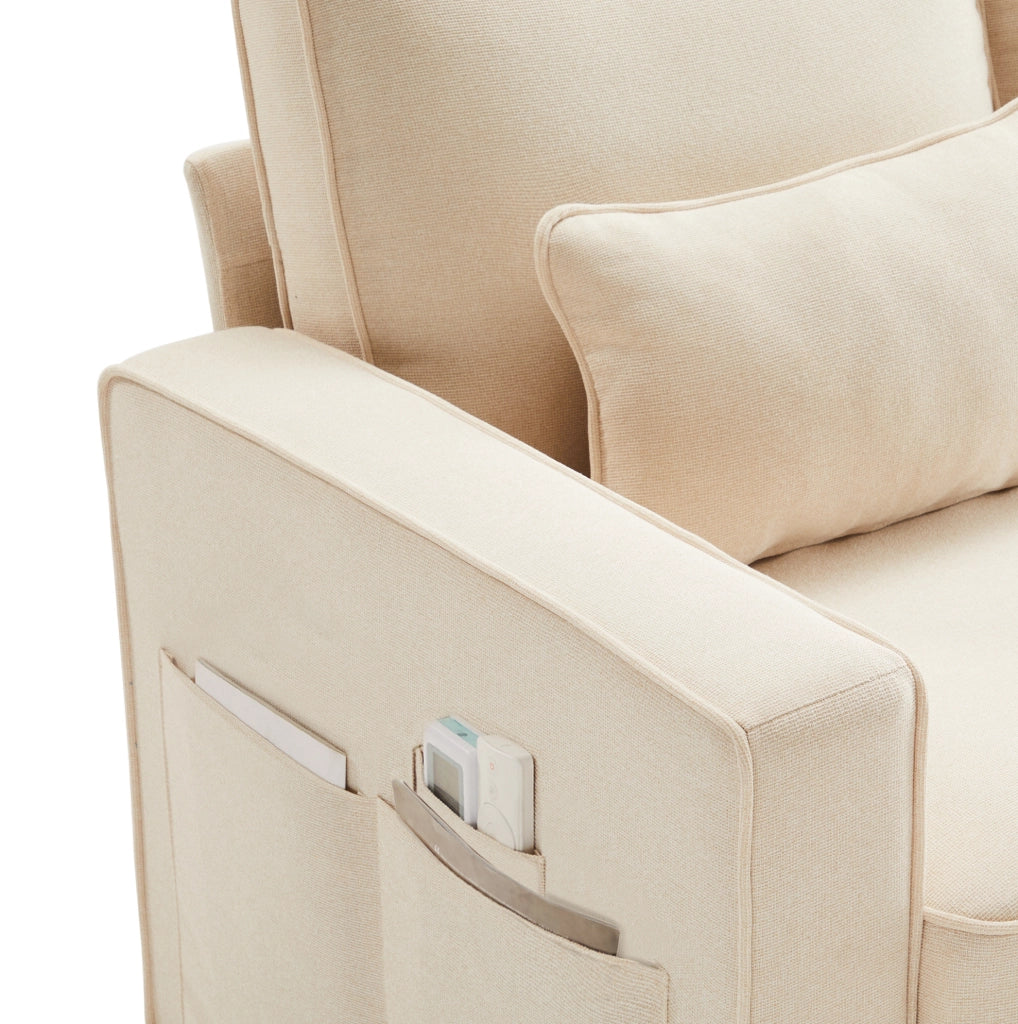Sofa 264x83x87 cm con 4 cuscini lombari e tasche laterali in lino beige