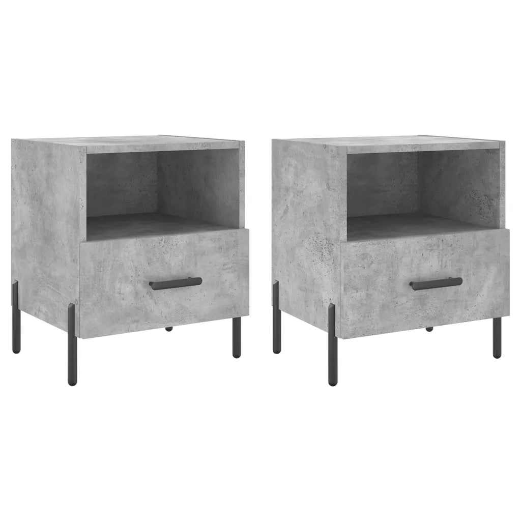 Set di 2 Comodini | Armadio da Notte | Mobiletto da notte Grigio Cemento 40x35x47,5 cm in Legno Multistrato