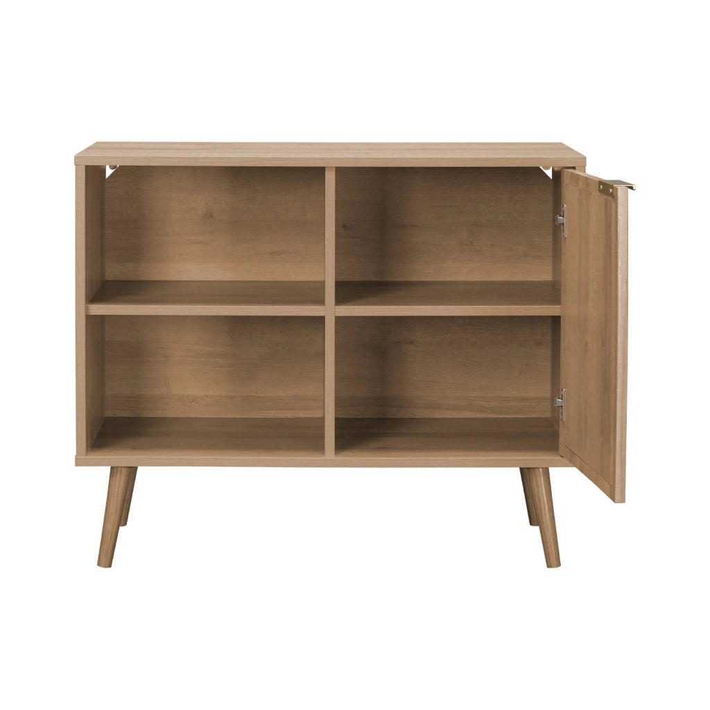 Credenza scandinava con decoro, legno arrotondato, 80cm, marrone