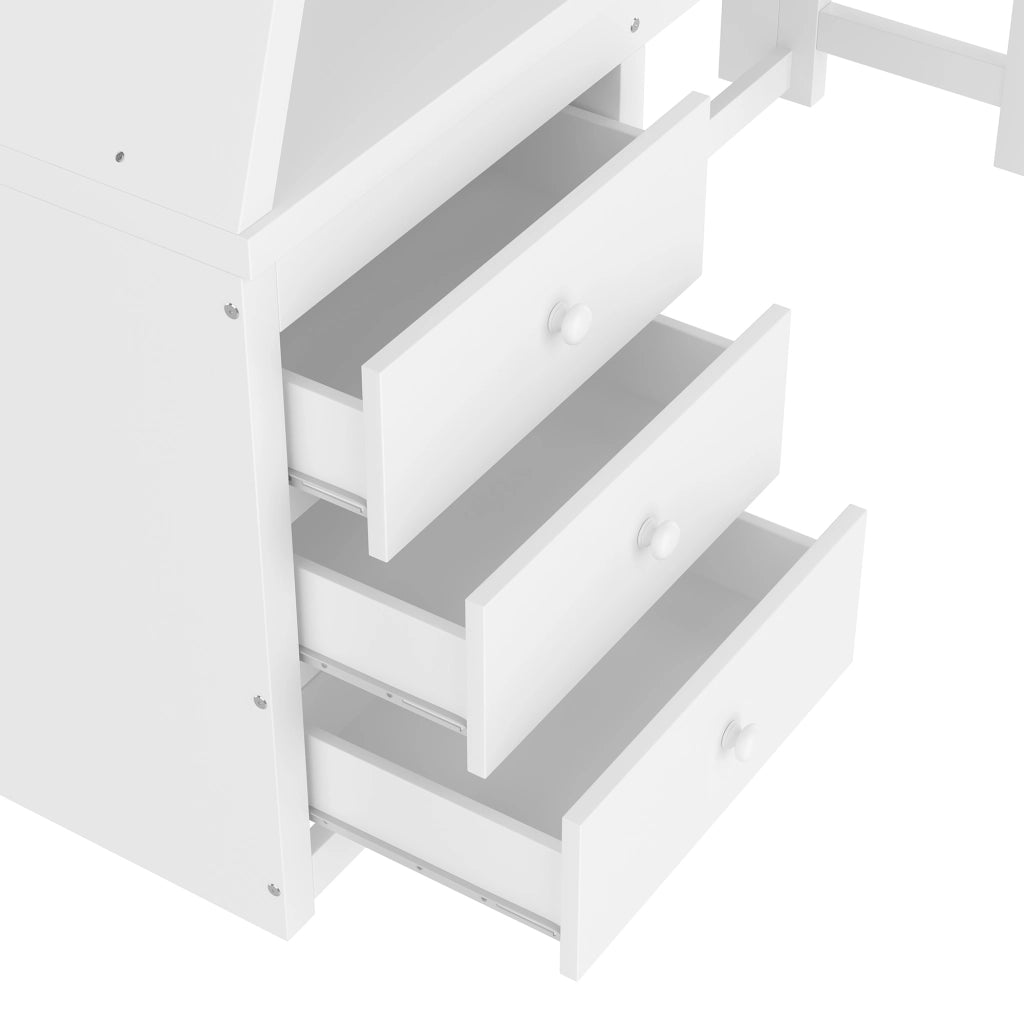 DESMIU Letto a castello bambini 90 × 200 cm e 140 × 200 cm con scrivania, contenimento, senza materasso, bianco